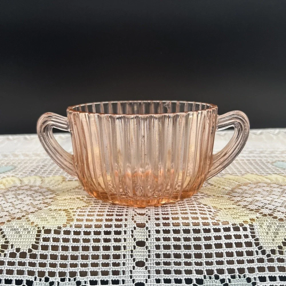 Anchor Hocking Queen Mary Pink Depression Glass Open Sugar Ribbed